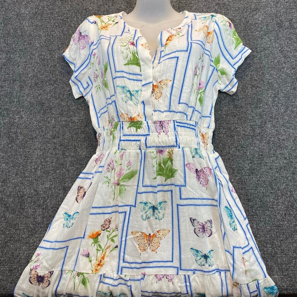 NEW Haver & Blair Womens Butterfly Print Tiered Cottage Midi Dress Casual Size S